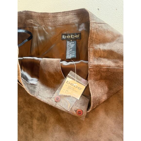 BEBE Genuine Leather NWT Asymmetrical Wrap Look Y2K Zipper Brown Skirt Sz 6 - Picture 4 of 6